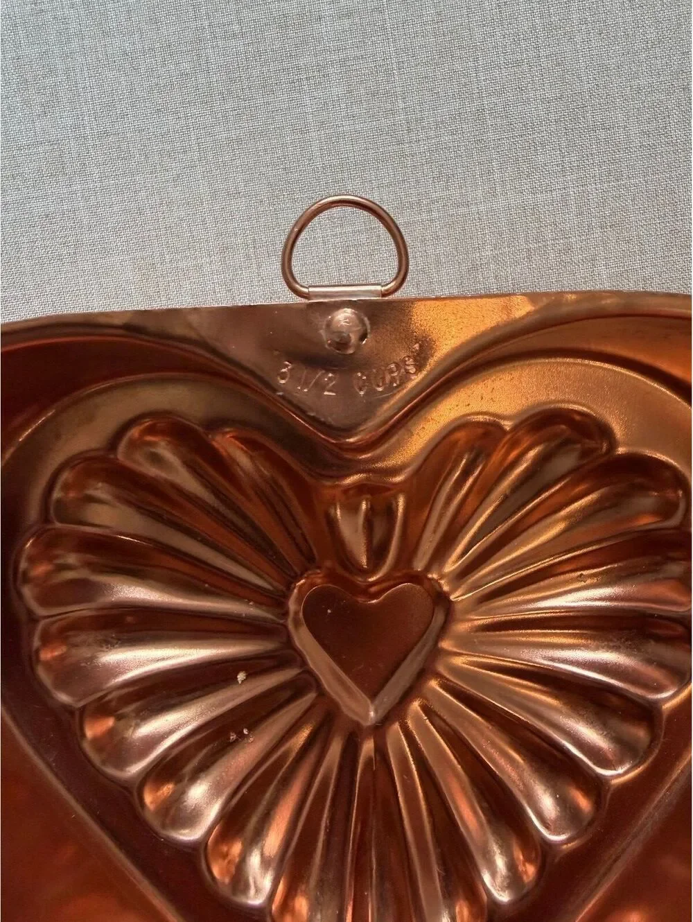 Vintage Copper Heart Cake Mold Wall Hanging Kitchen Decor 3.5 Cup (A)